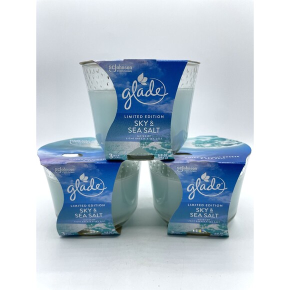 3 Glade Sky and Sea Salt Limited Edition 6.8oz 3 Wick Jar Candles Bsh - Picture 8 of 14